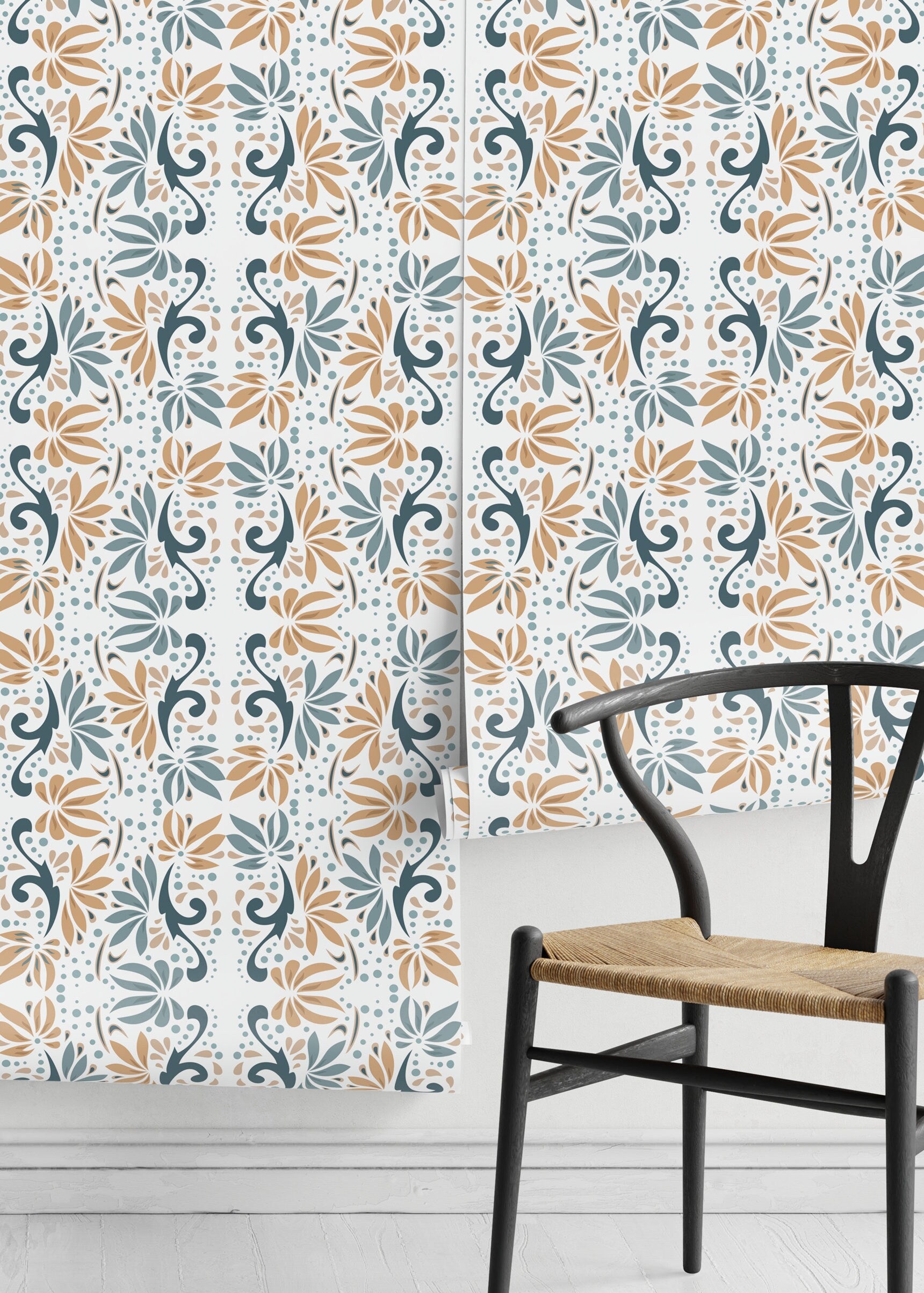 Modern Floral Wallpaper / Peel and Stick Wallpaper Removable Wallpaper Home Decor Wall Art Wall Decor Room Decor - D250
