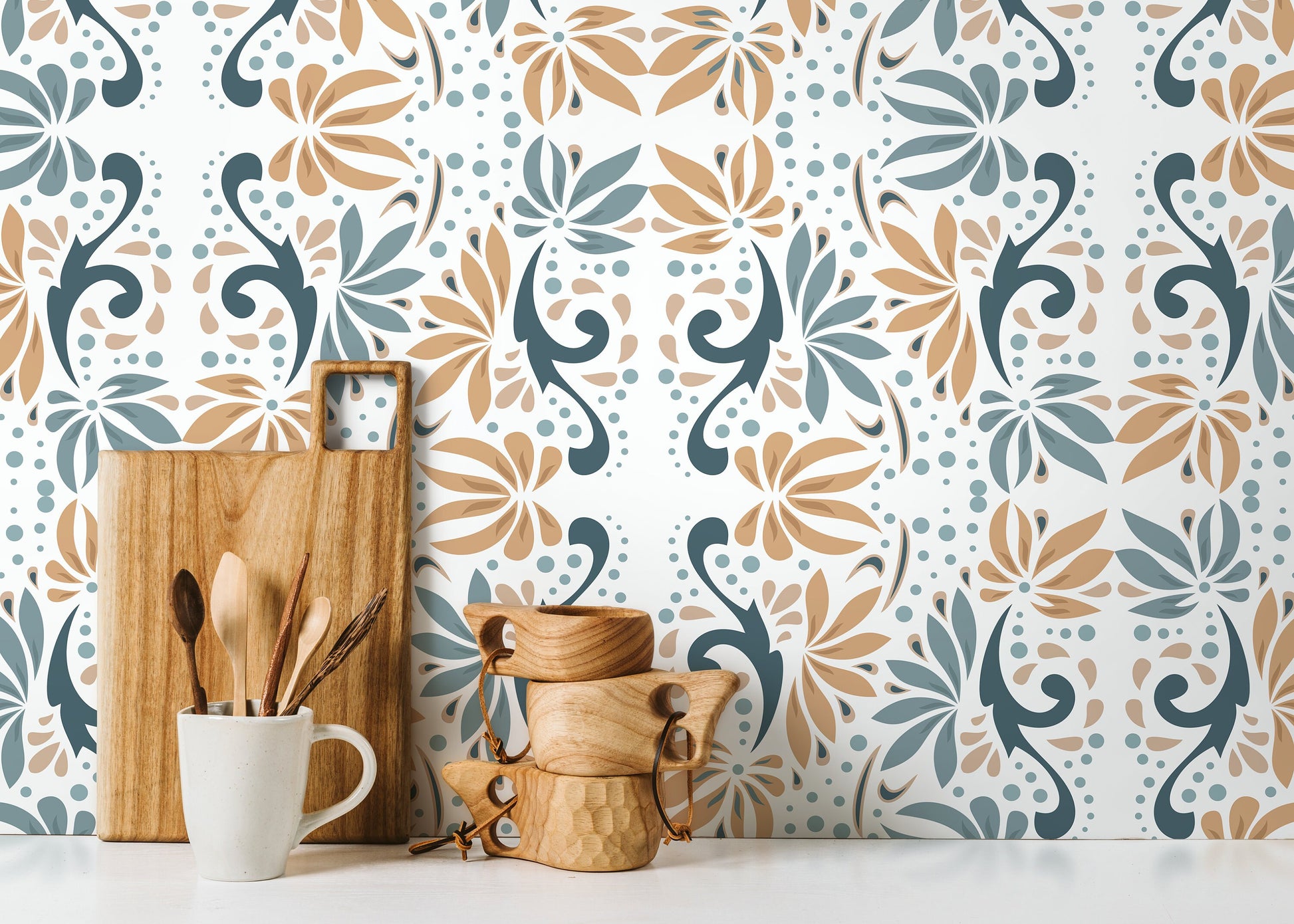 Modern Floral Wallpaper / Peel and Stick Wallpaper Removable Wallpaper Home Decor Wall Art Wall Decor Room Decor - D250