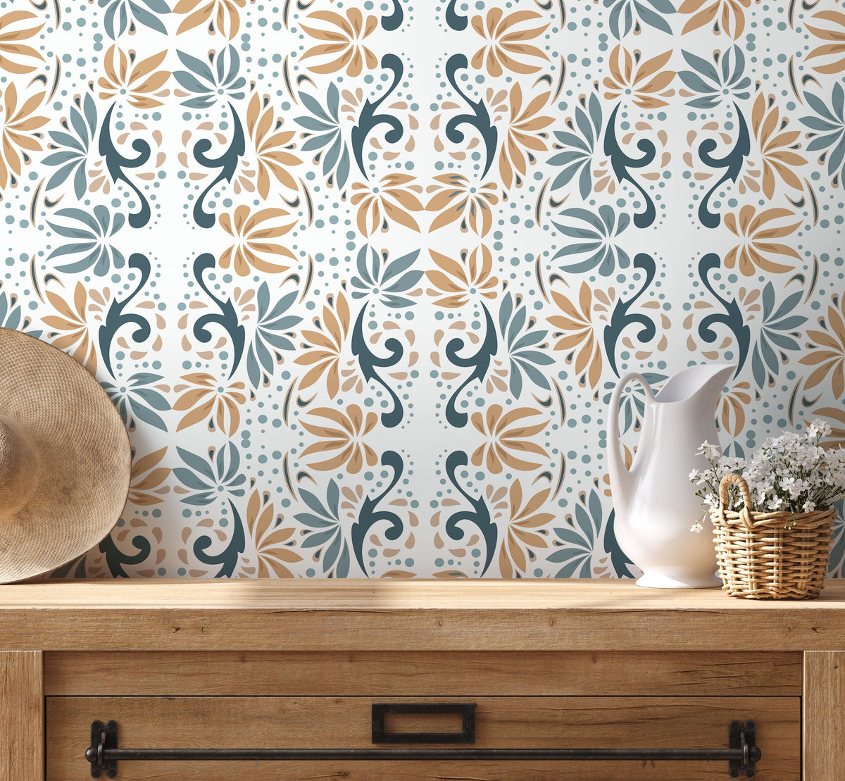 Modern Floral Wallpaper / Peel and Stick Wallpaper Removable Wallpaper Home Decor Wall Art Wall Decor Room Decor - D250