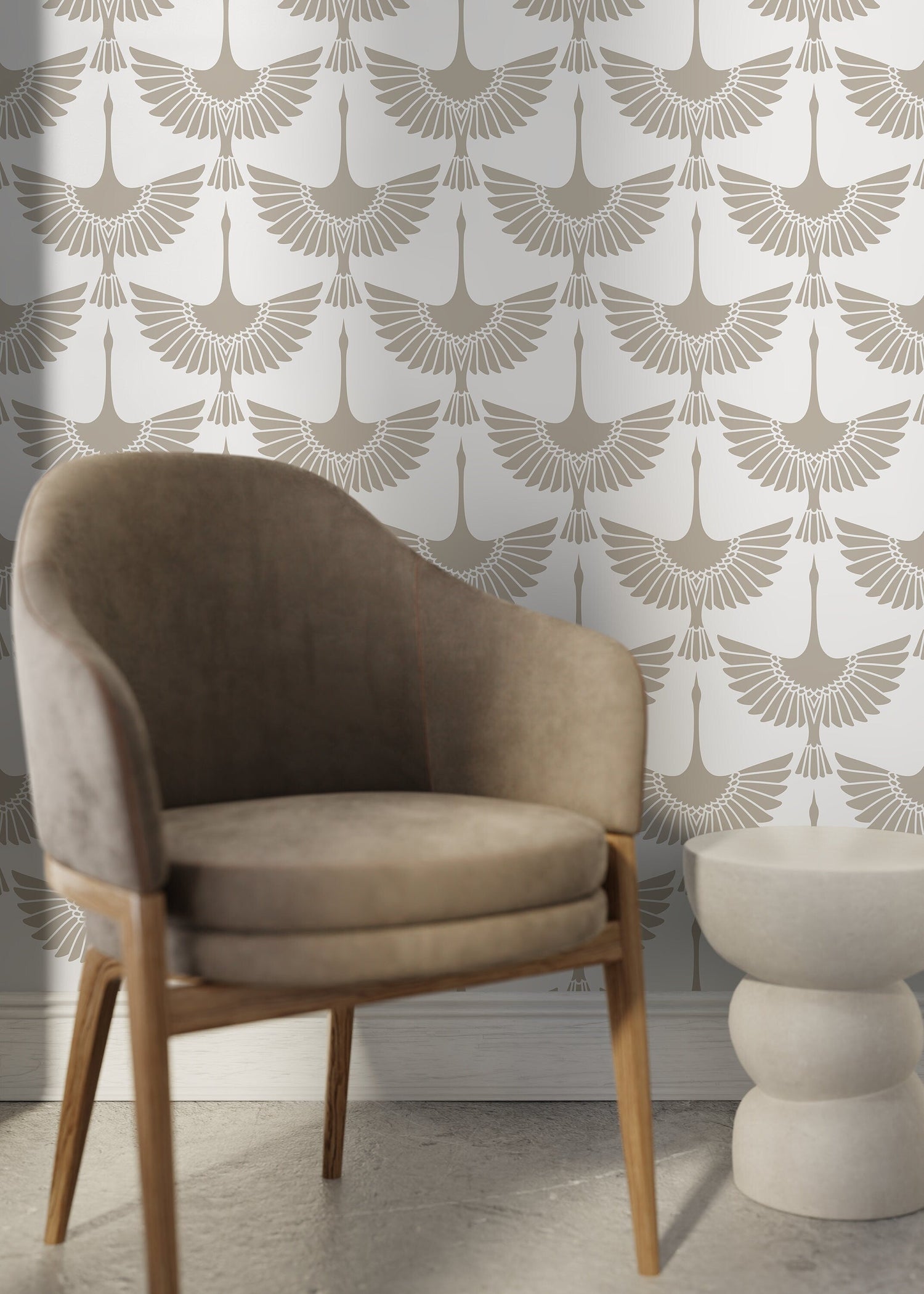 Neutral Swan Birds Wallpaper / Peel and Stick Wallpaper Removable Wallpaper Home Decor Wall Art Wall Decor Room Decor - D261