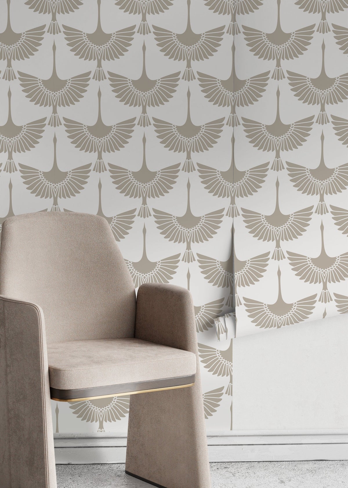 Neutral Swan Birds Wallpaper / Peel and Stick Wallpaper Removable Wallpaper Home Decor Wall Art Wall Decor Room Decor - D261