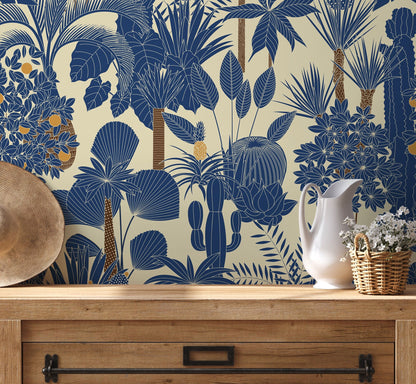 Blue Tropical Jungle Wallpaper / Peel and Stick Wallpaper Removable Wallpaper Home Decor Wall Art Wall Decor Room Decor - D274