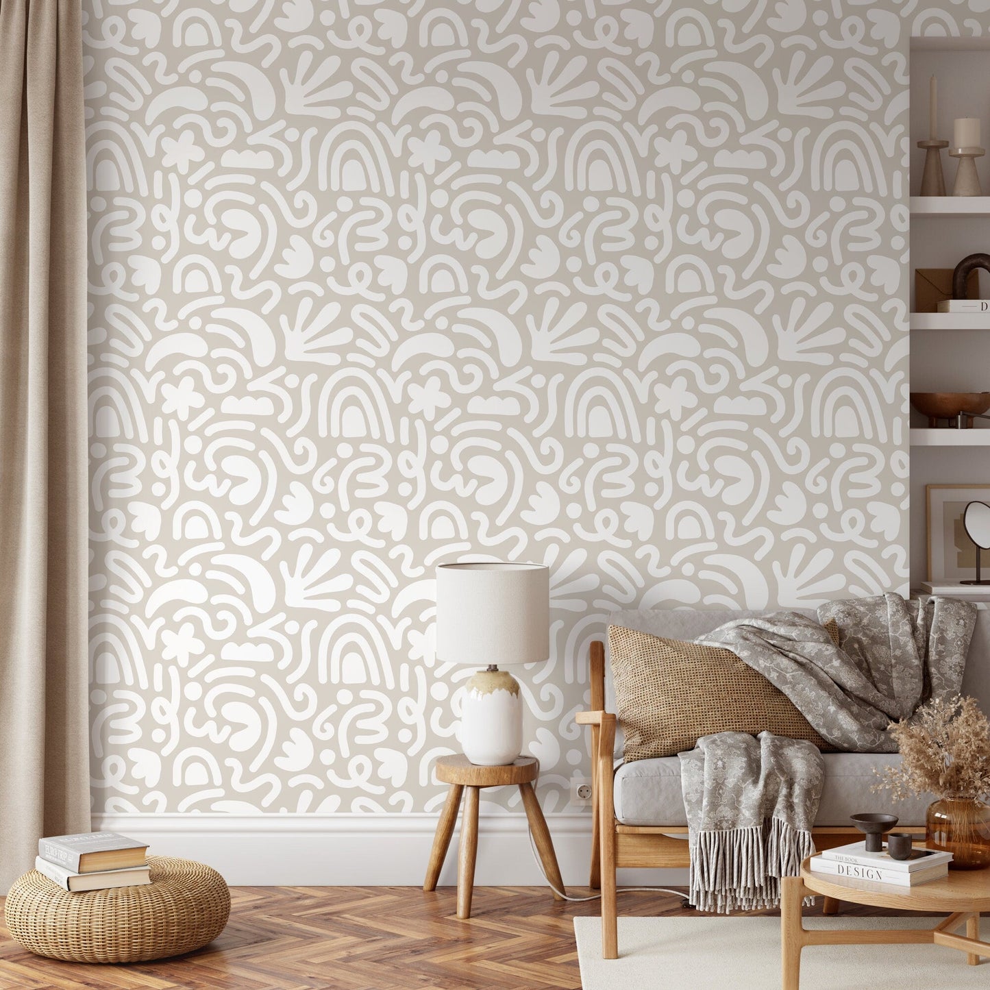 Neutral Matisse Style Wallpaper / Peel and Stick Wallpaper Removable Wallpaper Home Decor Wall Art Wall Decor Room Decor - D191