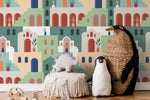 Aesthetic Marrocan Houses Wallpaper / Peel and Stick Wallpaper Removable Wallpaper Home Decor Wall Art Wall Decor Room Decor - D204