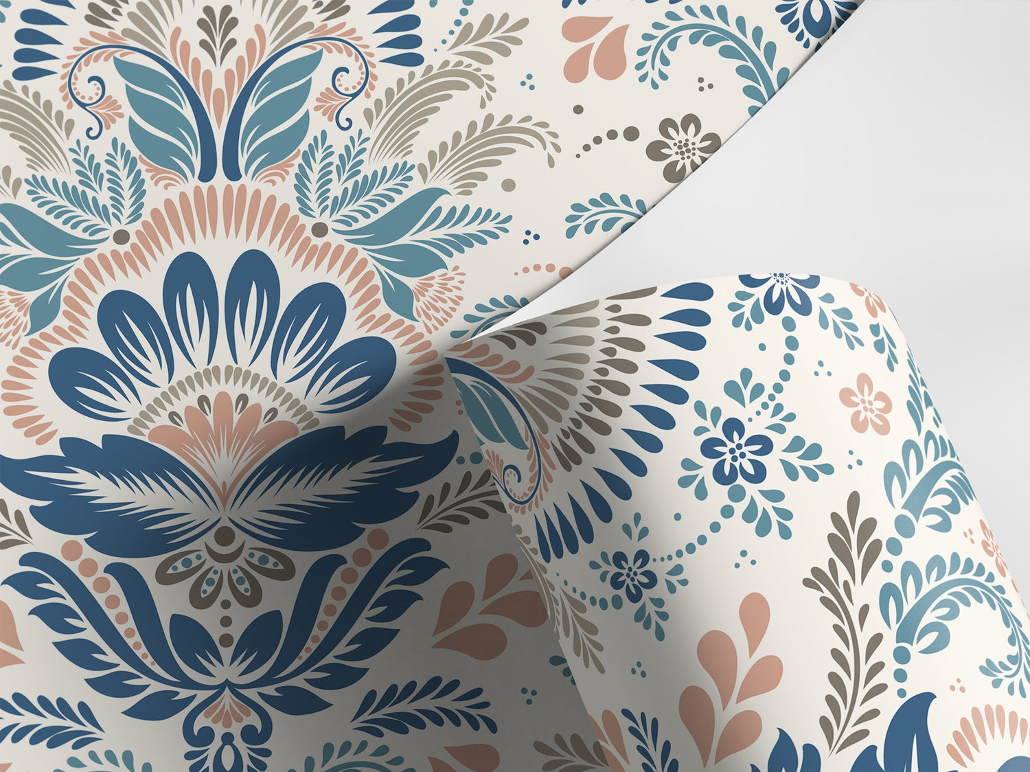 Blue and Pink Damask Wallpaper / Peel and Stick Wallpaper Removable Wallpaper Home Decor Wall Art Wall Decor Room Decor - D185