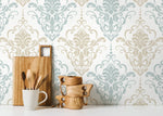 Light Vintage Damask Wallpaper / Peel and Stick Wallpaper Removable Wallpaper Home Decor Wall Art Wall Decor Room Decor - D194