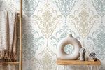 Light Vintage Damask Wallpaper / Peel and Stick Wallpaper Removable Wallpaper Home Decor Wall Art Wall Decor Room Decor - D194