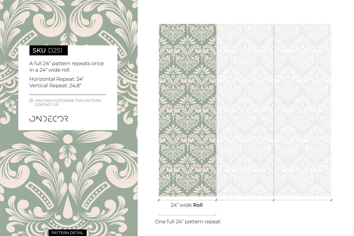 Mint Vintage Damask Wallpaper / Peel and Stick Wallpaper Removable Wallpaper Home Decor Wall Art Wall Decor Room Decor - D251