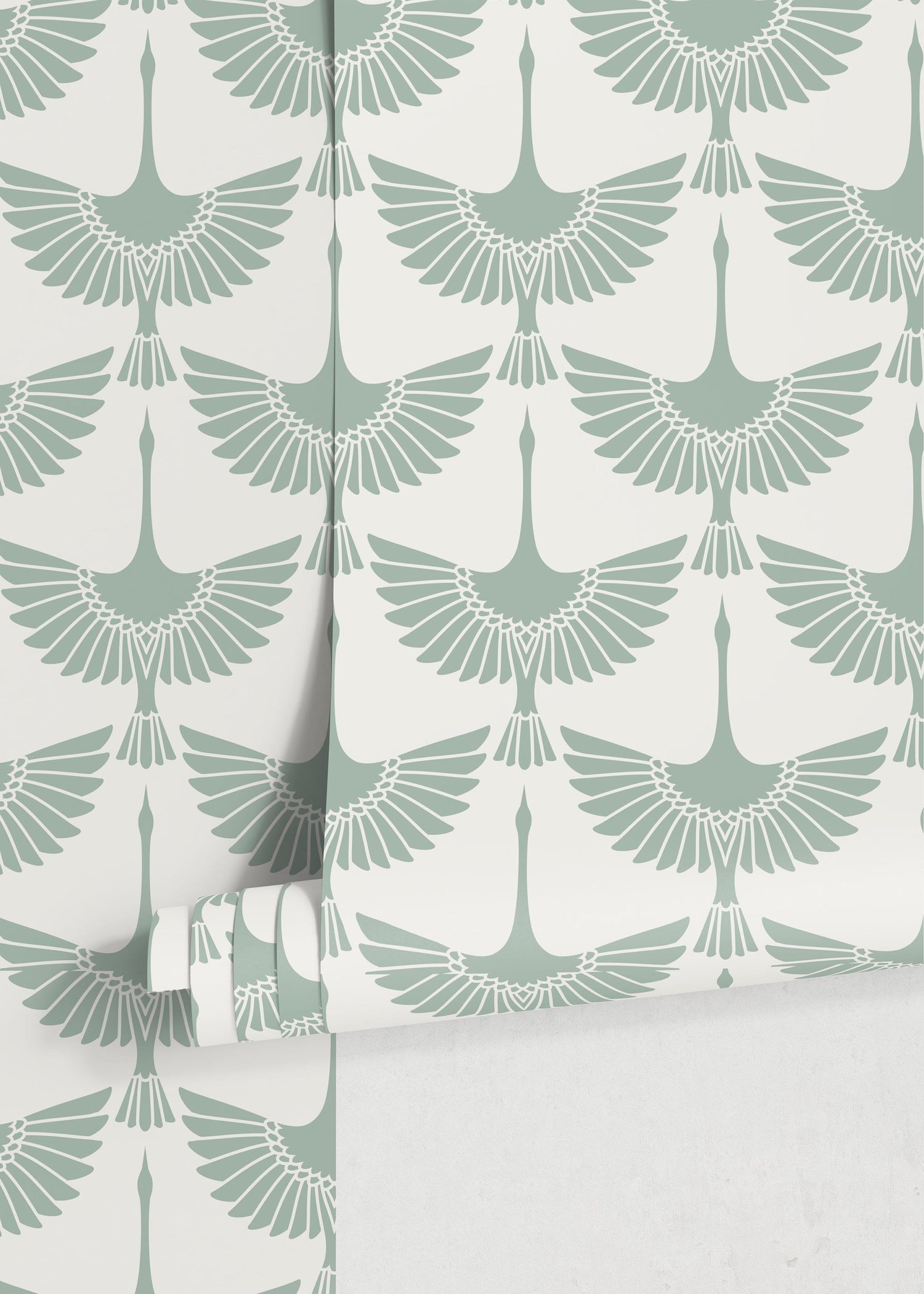 Mint Swan Birds Wallpaper / Peel and Stick Wallpaper Removable Wallpaper Home Decor Wall Art Wall Decor Room Decor - D259