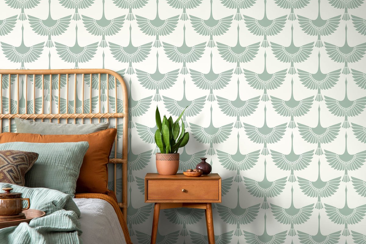 Mint Swan Birds Wallpaper / Peel and Stick Wallpaper Removable Wallpaper Home Decor Wall Art Wall Decor Room Decor - D259
