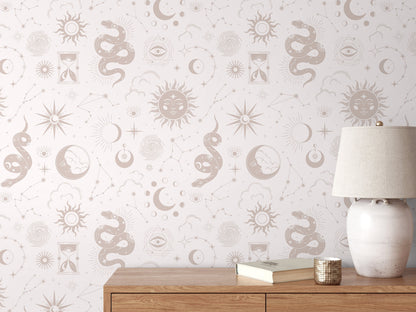 Neutral Celestial Wallpaper / Peel and Stick Wallpaper Removable Wallpaper Home Decor Wall Art Wall Decor Room Decor - D345