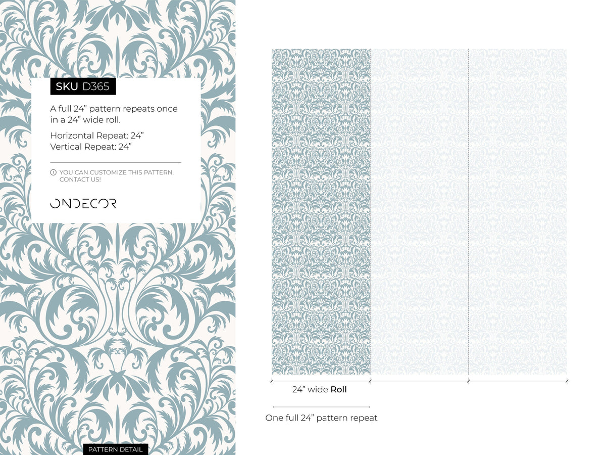 Light Blue Victorian Wallpaper / Peel and Stick Wallpaper Removable Wallpaper Home Decor Wall Art Wall Decor Room Decor - D365