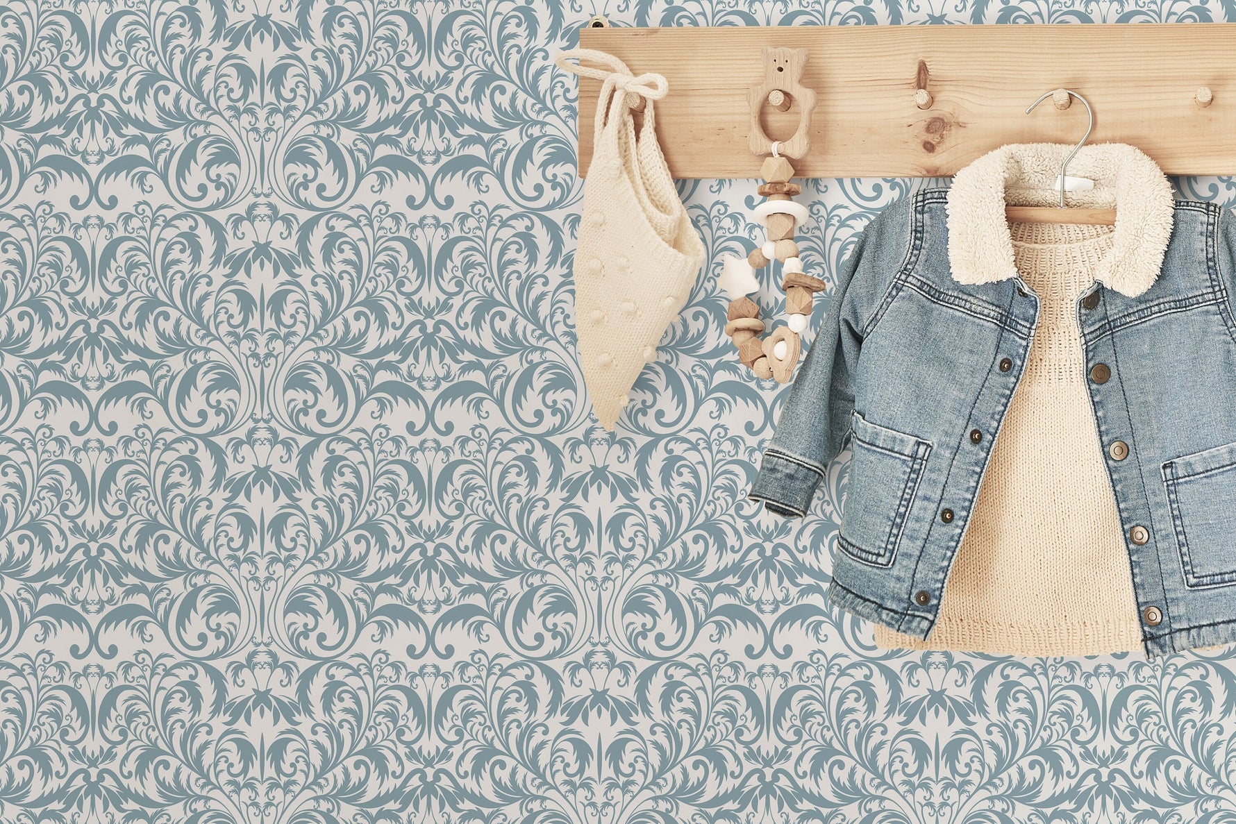 Light Blue Victorian Wallpaper / Peel and Stick Wallpaper Removable Wallpaper Home Decor Wall Art Wall Decor Room Decor - D365