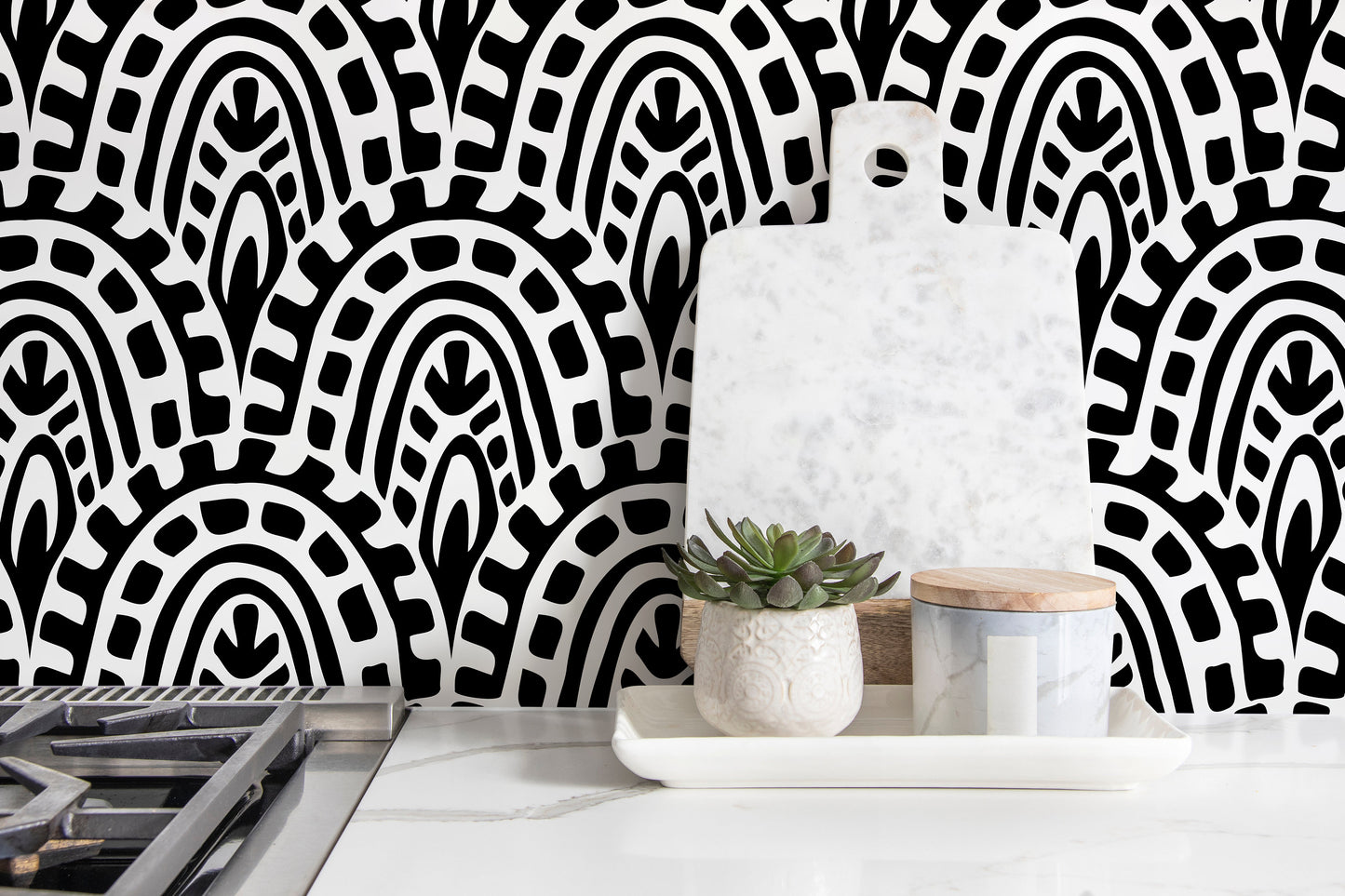 Black and White Abstract Wallpaper / Peel and Stick Wallpaper Removable Wallpaper Home Decor Wall Art Wall Decor Room Decor - D352