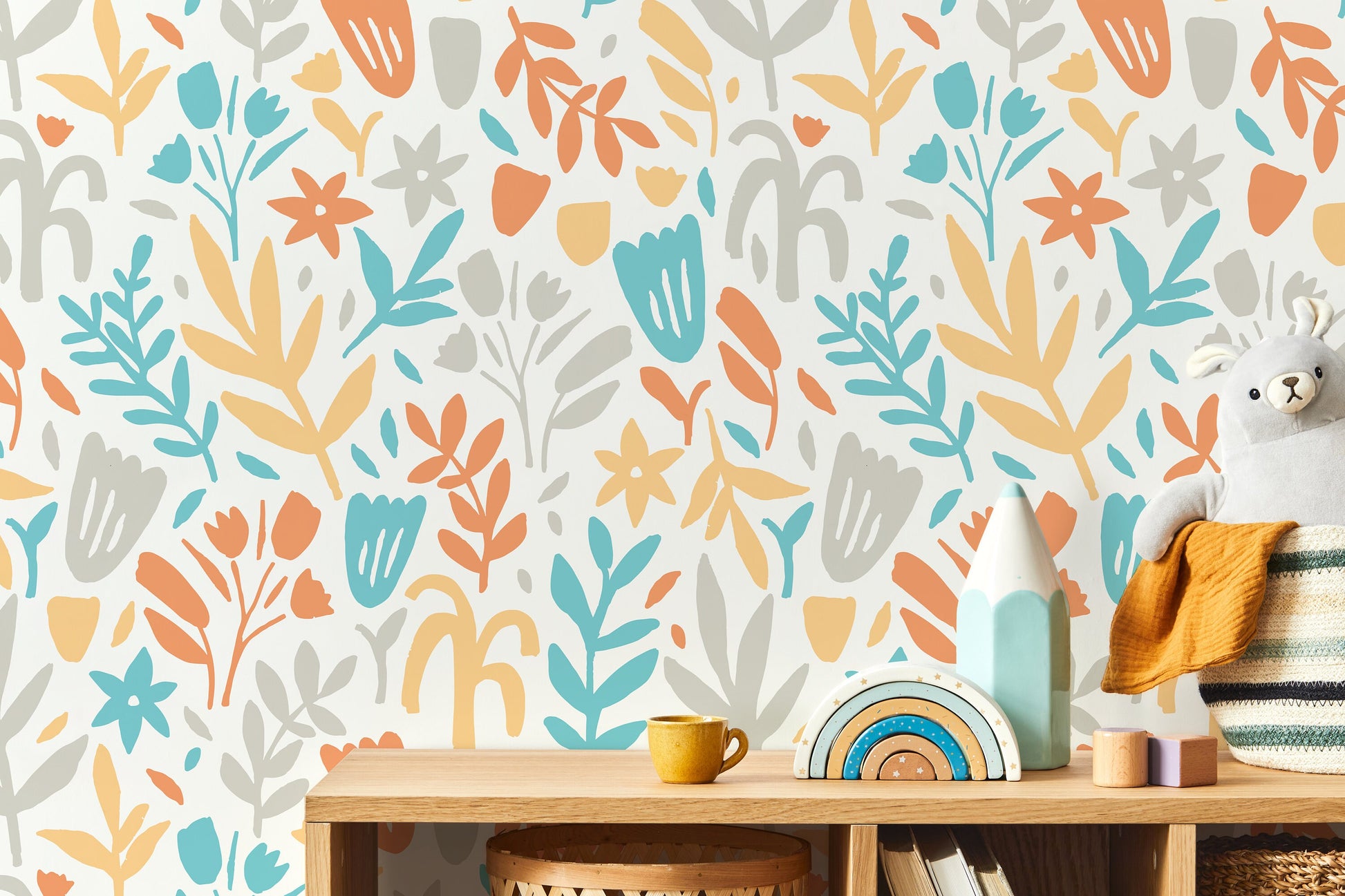 Colorful Floral Wallpaper / Peel and Stick Wallpaper Removable Wallpaper Home Decor Wall Art Wall Decor Room Decor - D369