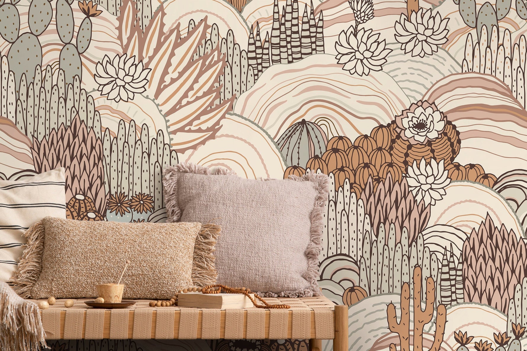 Boho Desert Landscape Wallpaper / Peel and Stick Wallpaper Removable Wallpaper Home Decor Wall Art Wall Decor Room Decor - D278