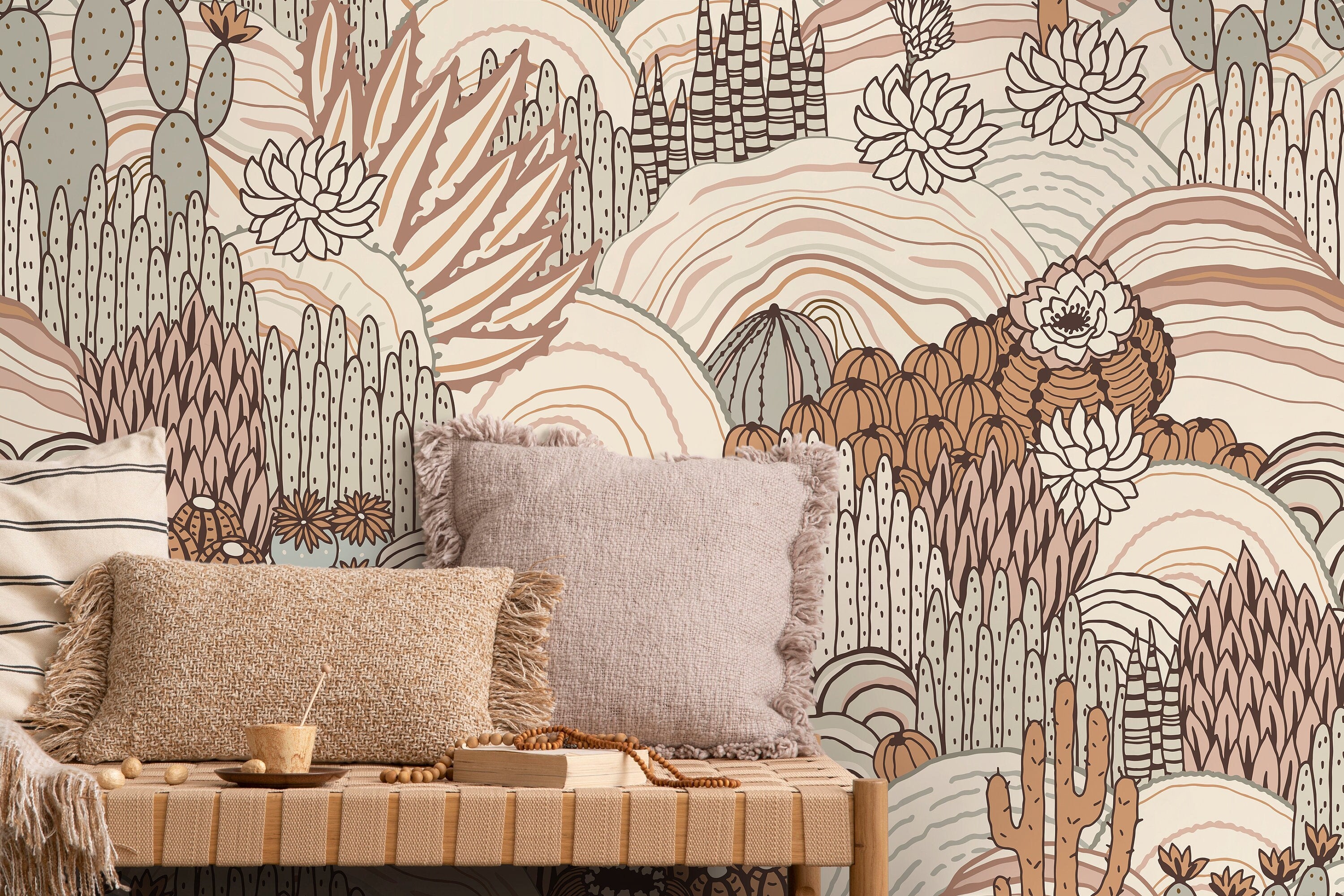 Boho Desert Landscape Wallpaper / Peel and Stick Wallpaper Removable Wallpaper Home Decor Wall Art Wall Decor Room Decor - D278