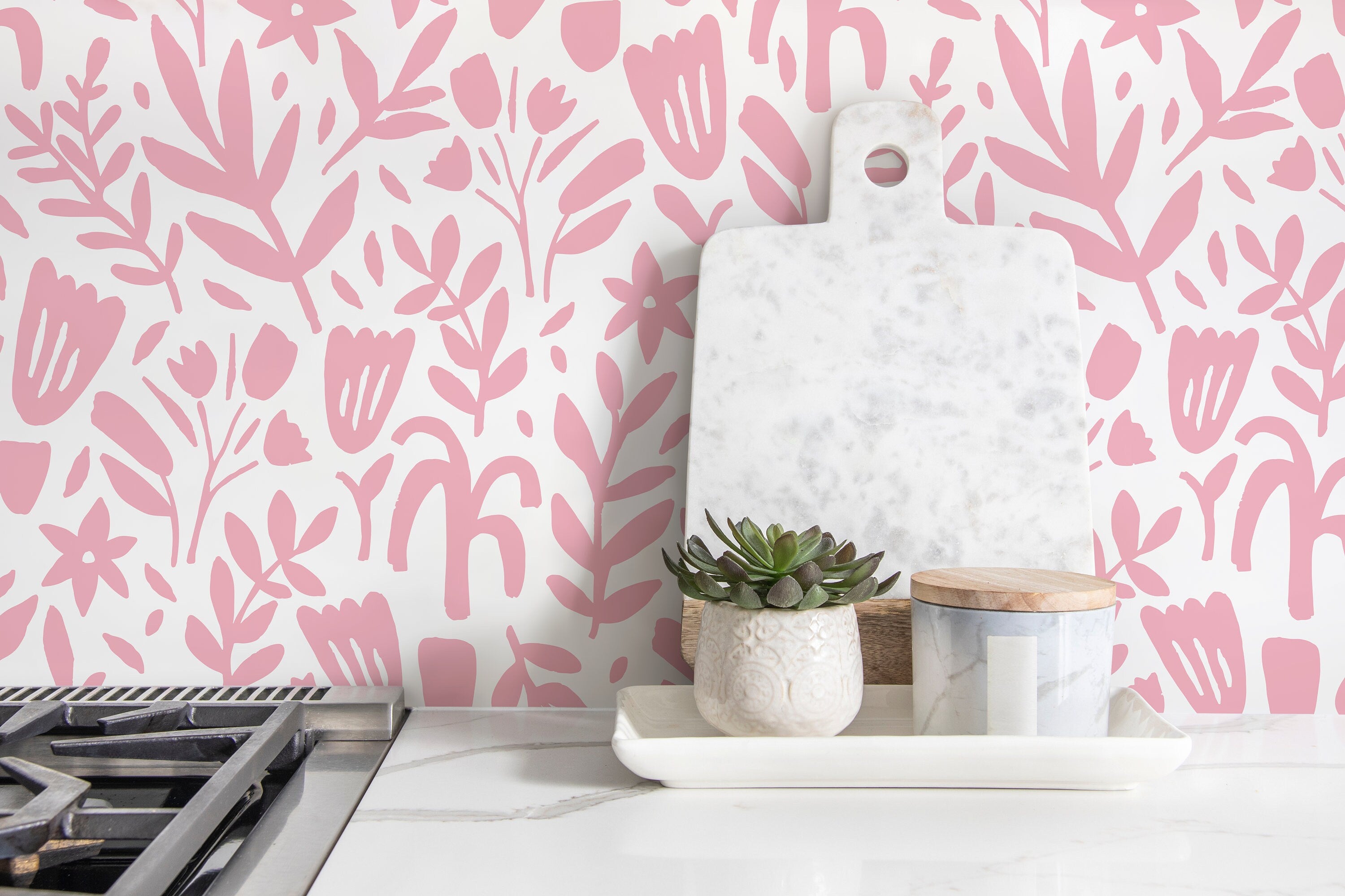 Cute Pink Floral Wallpaper / Peel and Stick Wallpaper Removable