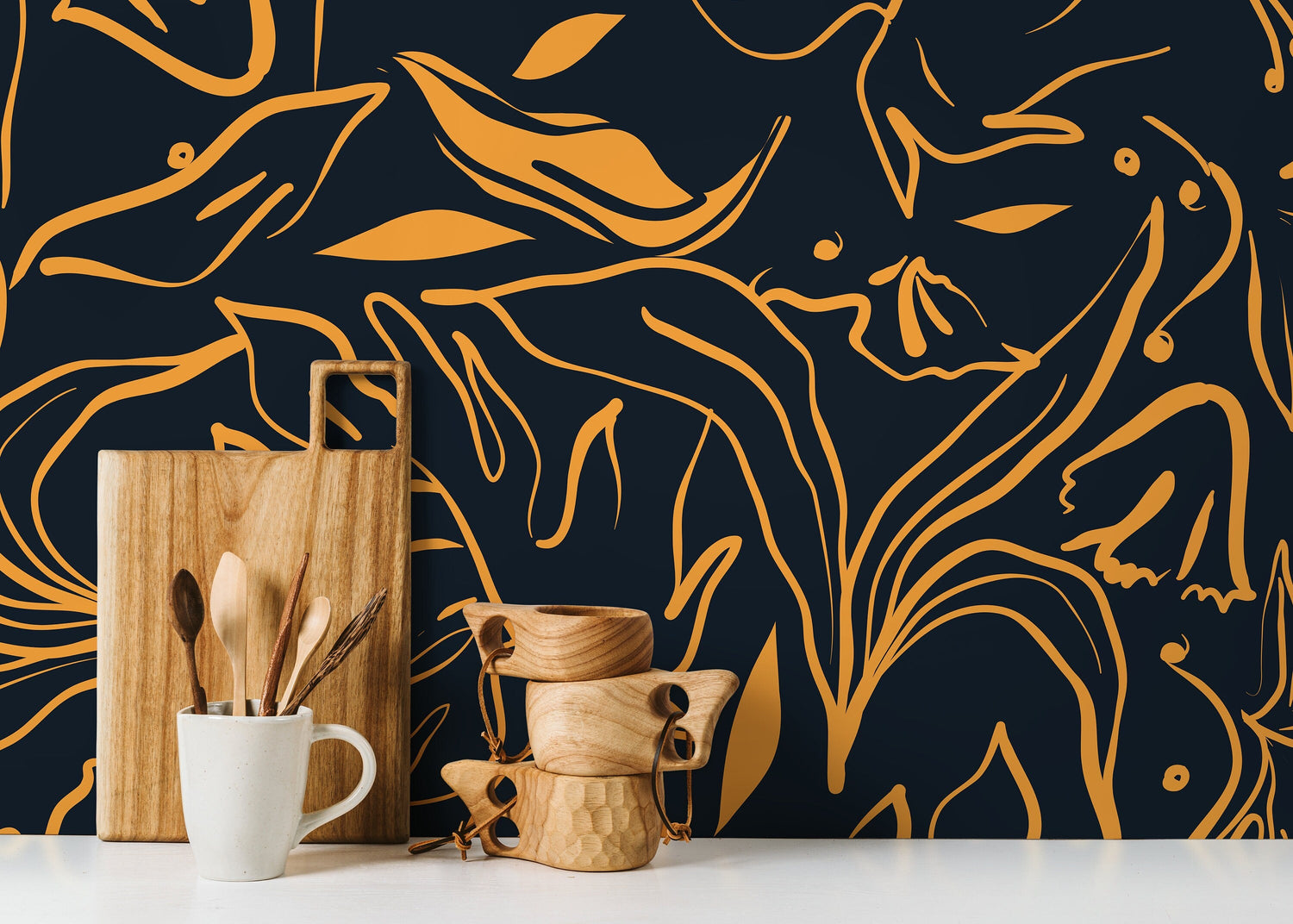 Abstract Floral Wallpaper / Peel and Stick Wallpaper Removable Wallpaper Home Decor Wall Art Wall Decor Room Decor - D366
