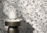Black and White Wildflowers Wallpaper / Peel and Stick Wallpaper Removable Wallpaper Home Decor Wall Art Wall Decor Room Decor - D306