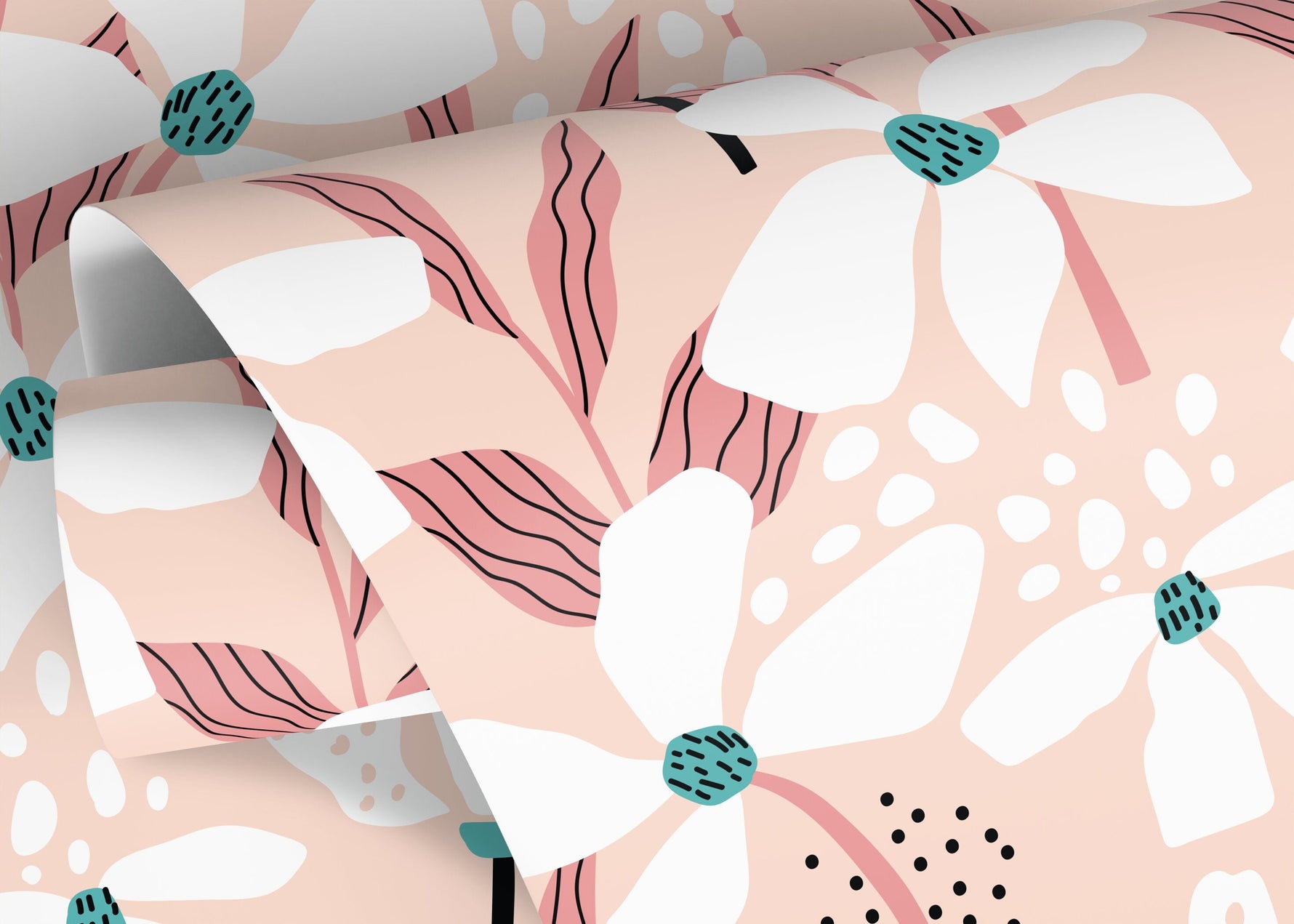 Pink Floral Wallpaper / Peel and Stick Wallpaper Removable Wallpaper Home Decor Wall Art Wall Decor Room Decor - D372