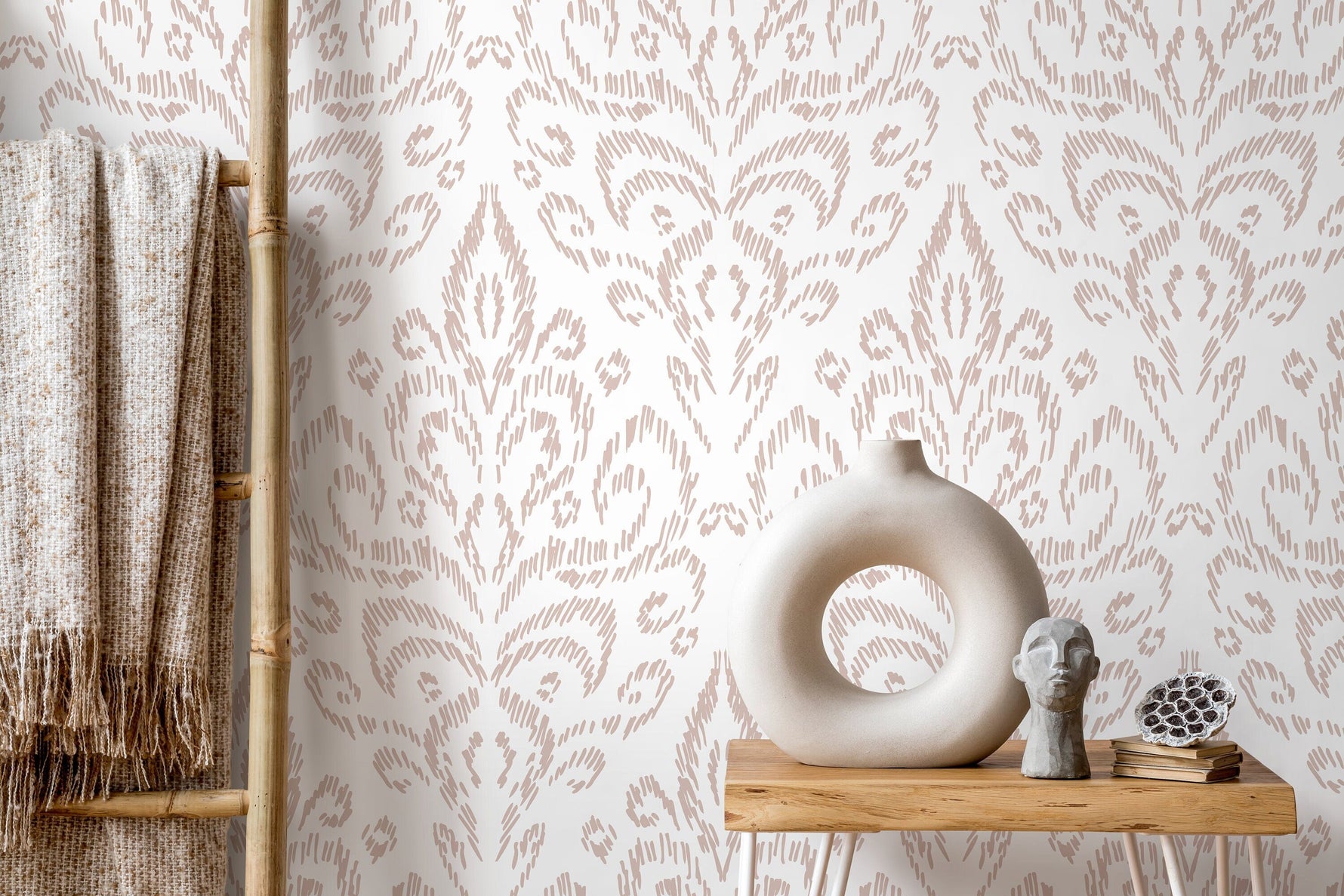 Neutral Vintage Wallpaper / Peel and Stick Wallpaper Removable Wallpaper Home Decor Wall Art Wall Decor Room Decor - D357