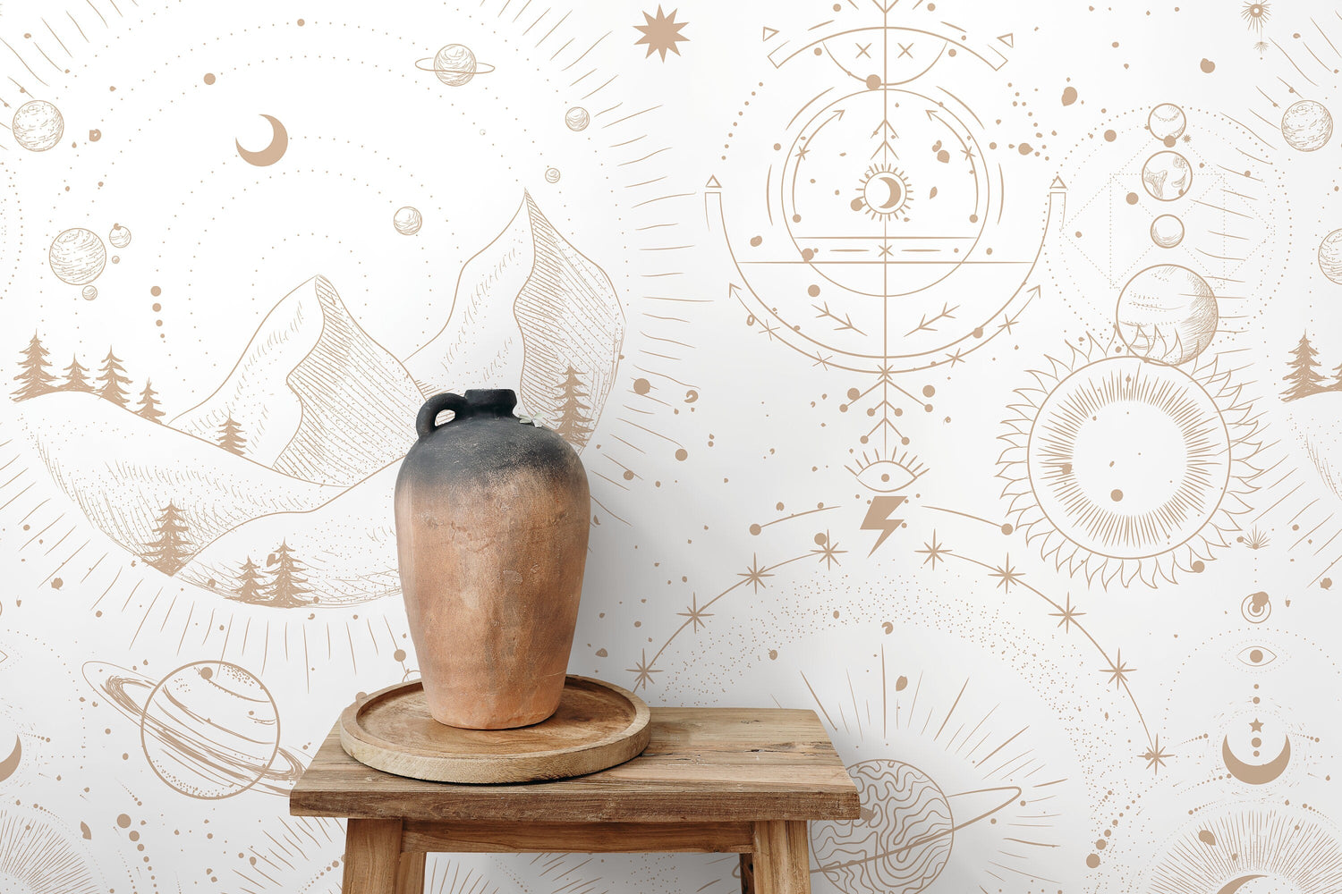 Aesthetic Celestial Mountains Wallpaper / Peel and Stick Wallpaper Removable Wallpaper Home Decor Wall Art Wall Decor Room Decor - D339