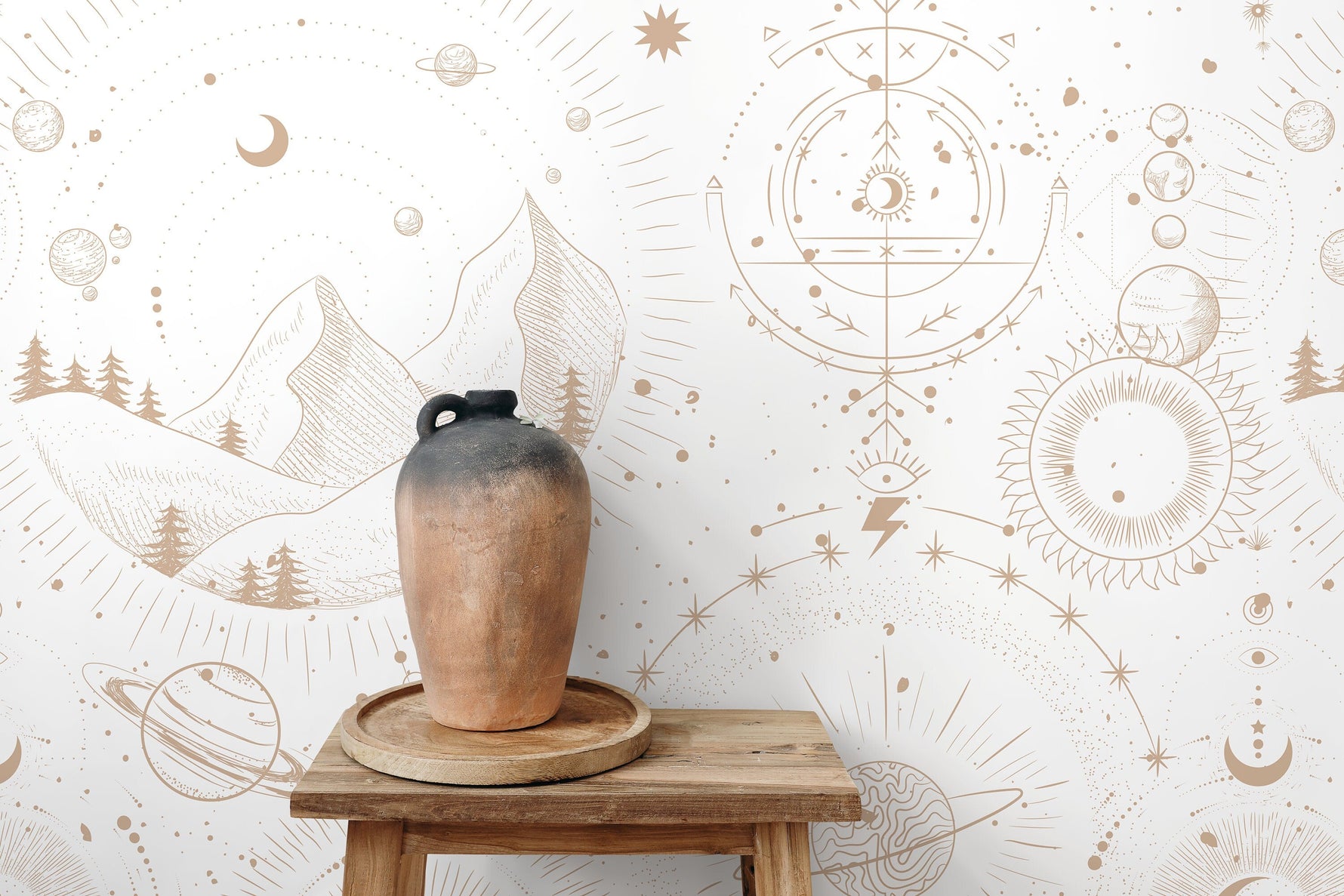 Aesthetic Celestial Mountains Wallpaper / Peel and Stick Wallpaper Removable Wallpaper Home Decor Wall Art Wall Decor Room Decor - D339