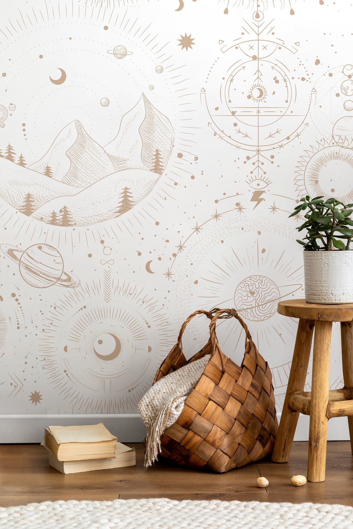 Aesthetic Celestial Mountains Wallpaper / Peel and Stick Wallpaper Removable Wallpaper Home Decor Wall Art Wall Decor Room Decor - D339