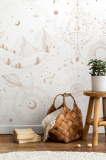 Aesthetic Celestial Mountains Wallpaper / Peel and Stick Wallpaper Removable Wallpaper Home Decor Wall Art Wall Decor Room Decor - D339