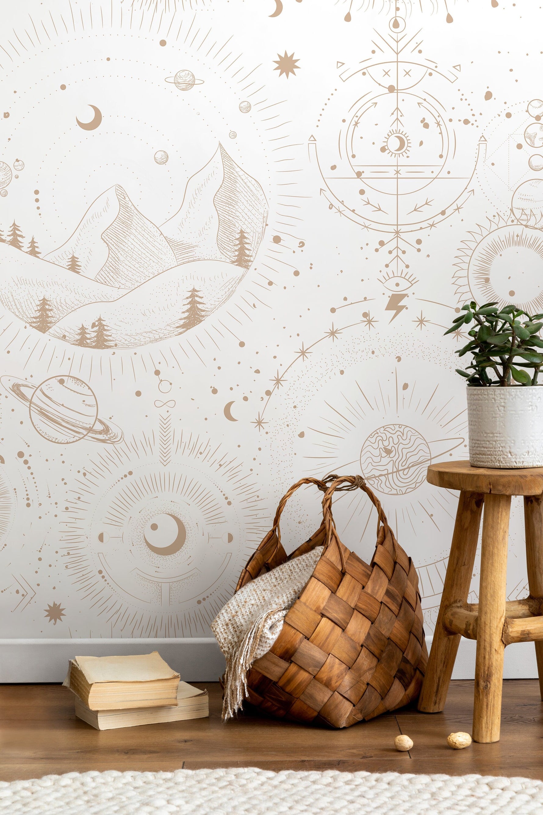 Aesthetic Celestial Mountains Wallpaper / Peel and Stick Wallpaper Removable Wallpaper Home Decor Wall Art Wall Decor Room Decor - D339