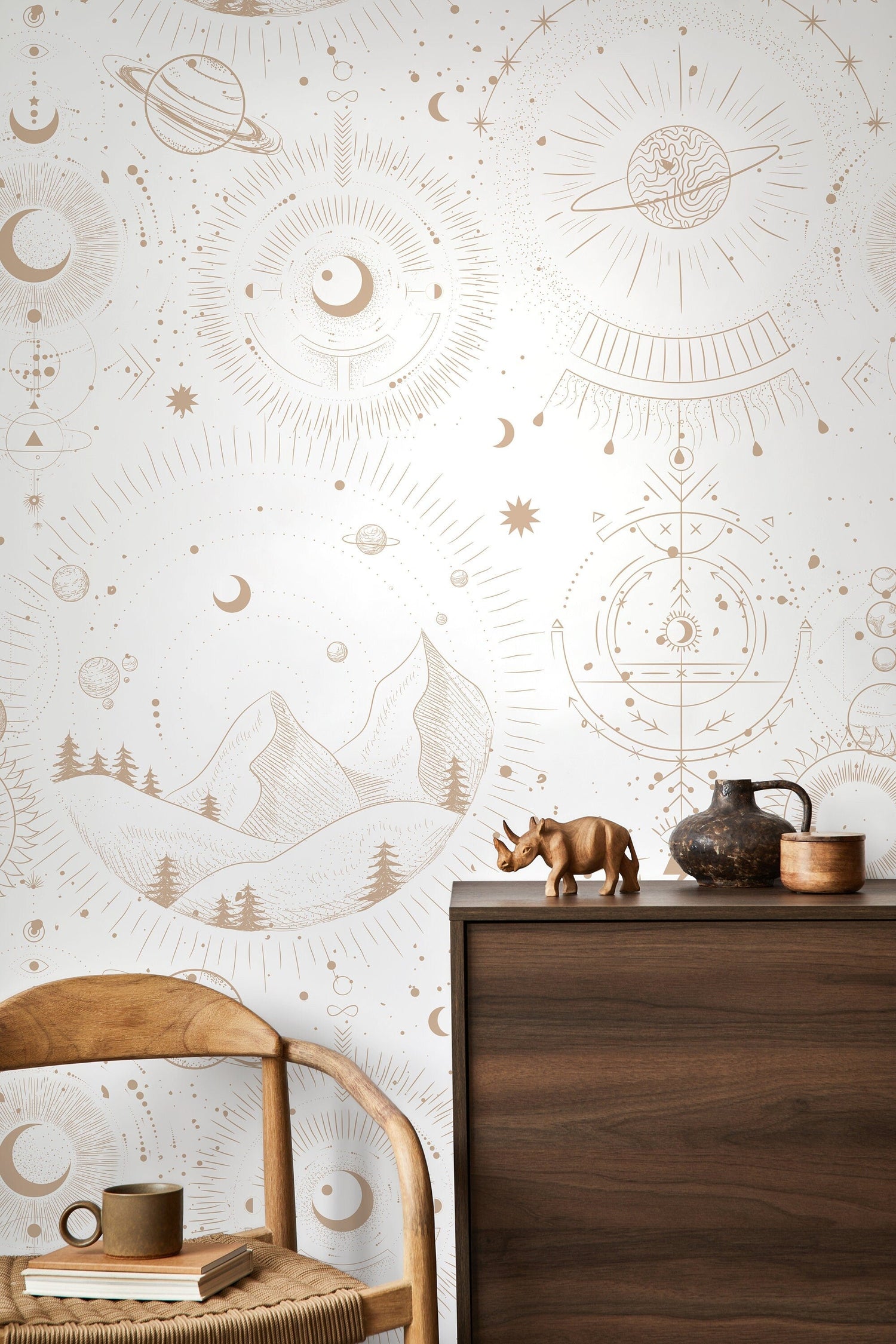 Aesthetic Celestial Mountains Wallpaper / Peel and Stick Wallpaper Removable Wallpaper Home Decor Wall Art Wall Decor Room Decor - D339