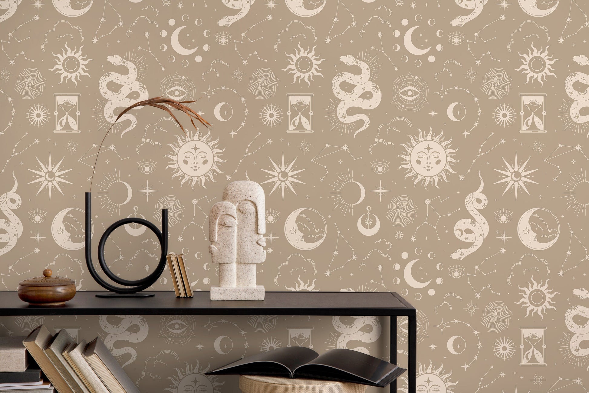 Beige Whimsical Wallpaper / Peel and Stick Wallpaper Removable Wallpaper Home Decor Wall Art Wall Decor Room Decor - D344