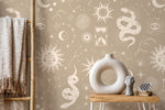 Beige Whimsical Wallpaper / Peel and Stick Wallpaper Removable Wallpaper Home Decor Wall Art Wall Decor Room Decor - D344