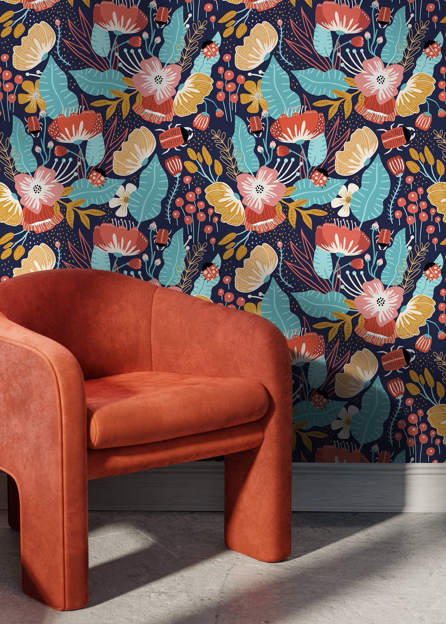 Colorful Floral Garden Wallpaper / Peel and Stick Wallpaper Removable Wallpaper Home Decor Wall Art Wall Decor Room Decor - D311