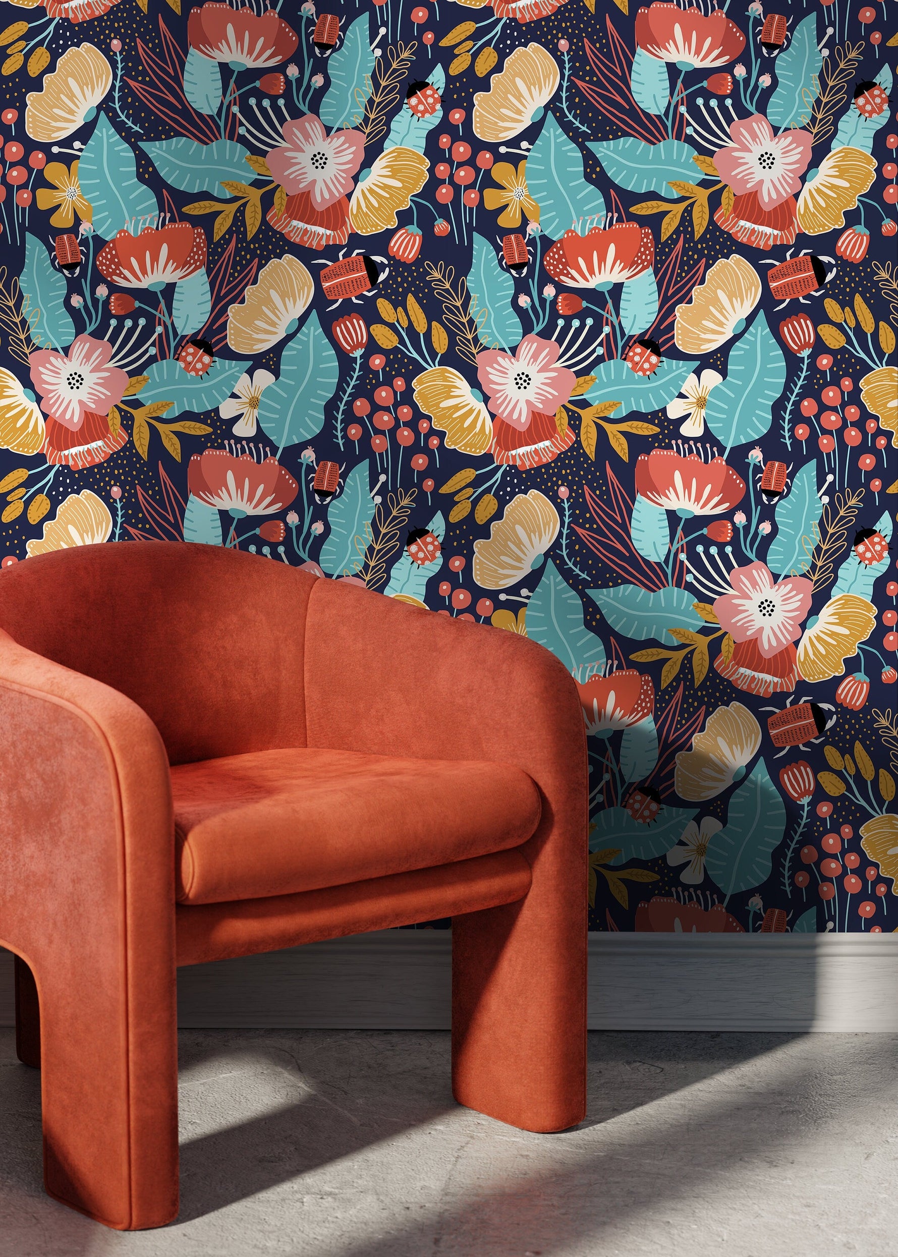 Colorful Floral Garden Wallpaper / Peel and Stick Wallpaper Removable Wallpaper Home Decor Wall Art Wall Decor Room Decor - D311