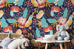 Colorful Floral Garden Wallpaper / Peel and Stick Wallpaper Removable Wallpaper Home Decor Wall Art Wall Decor Room Decor - D311