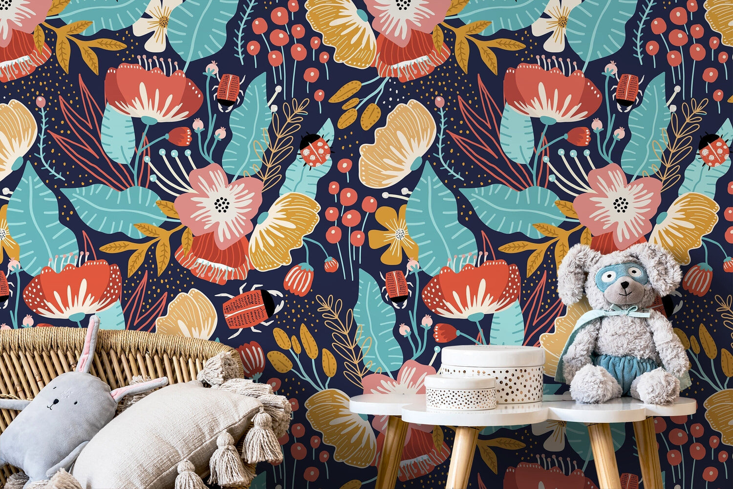 Colorful Floral Garden Wallpaper / Peel and Stick Wallpaper Removable Wallpaper Home Decor Wall Art Wall Decor Room Decor - D311