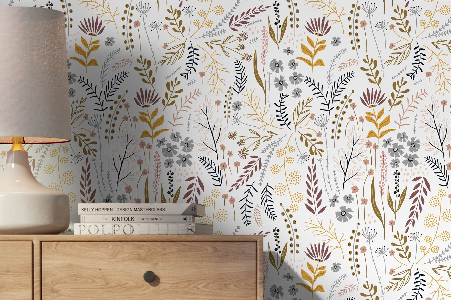 Boho Wildflowers Wallpaper / Peel and Stick Wallpaper Removable Wallpaper Home Decor Wall Art Wall Decor Room Decor - D316