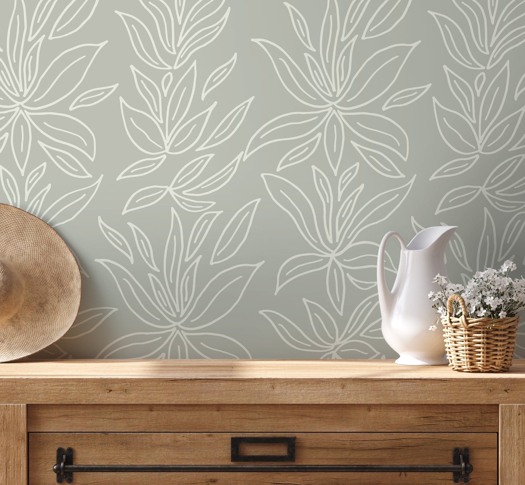 Minimalist Abstract Floral Wallpaper / Peel and Stick Wallpaper Removable Wallpaper Home Decor Wall Art Wall Decor Room Decor - D329