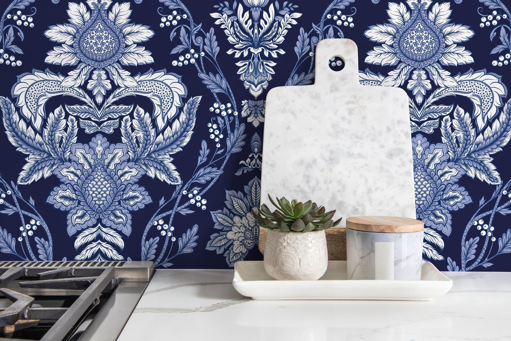 Blue Vintage Victorian Wallpaper / Peel and Stick Wallpaper Removable Wallpaper Home Decor Wall Art Wall Decor Room Decor - D223
