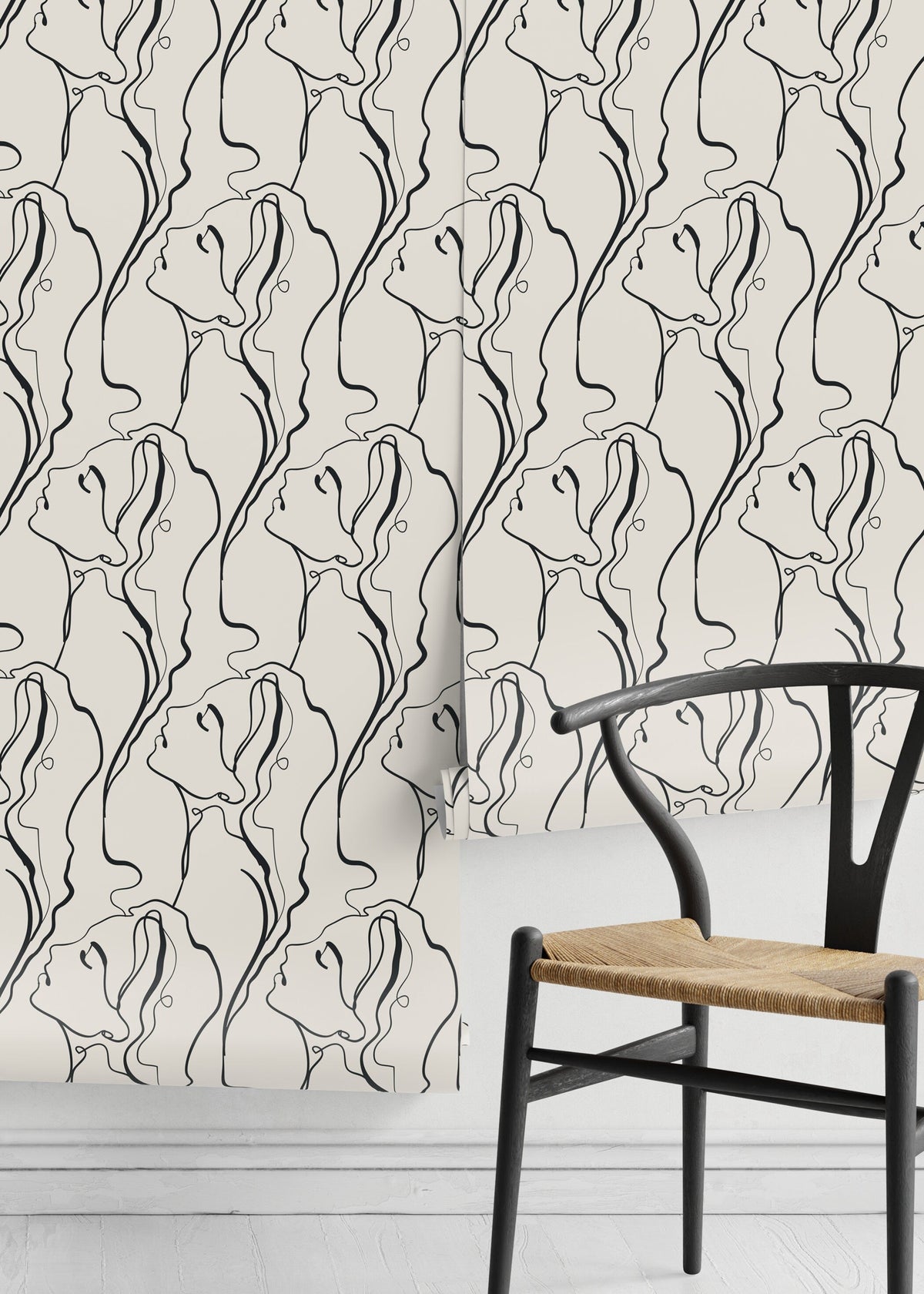 Women Face Art Line Wallpaper / Peel and Stick Wallpaper Removable Wallpaper Home Decor Wall Art Wall Decor Room Decor - D383