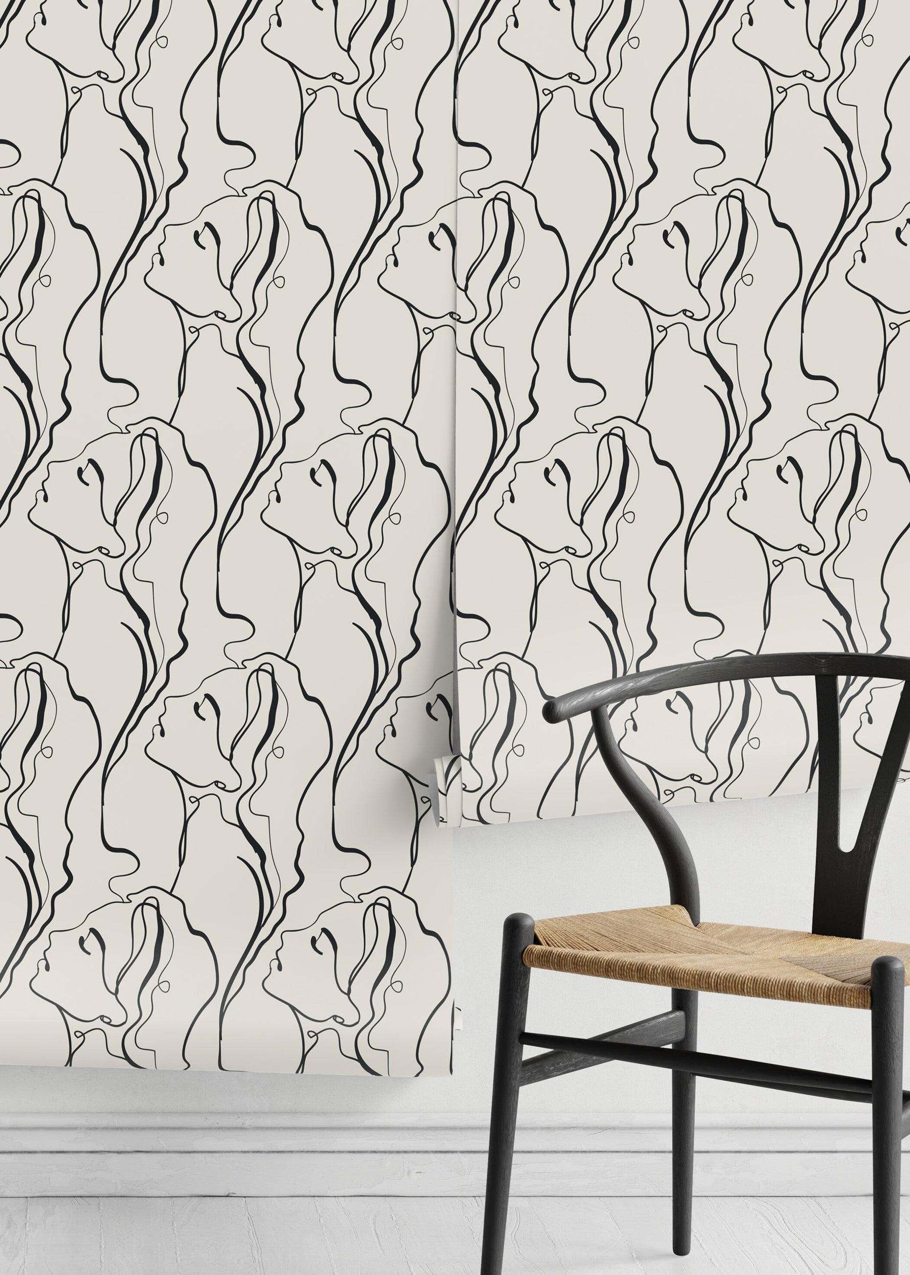 Women Face Art Line Wallpaper / Peel and Stick Wallpaper Removable Wallpaper Home Decor Wall Art Wall Decor Room Decor - D383