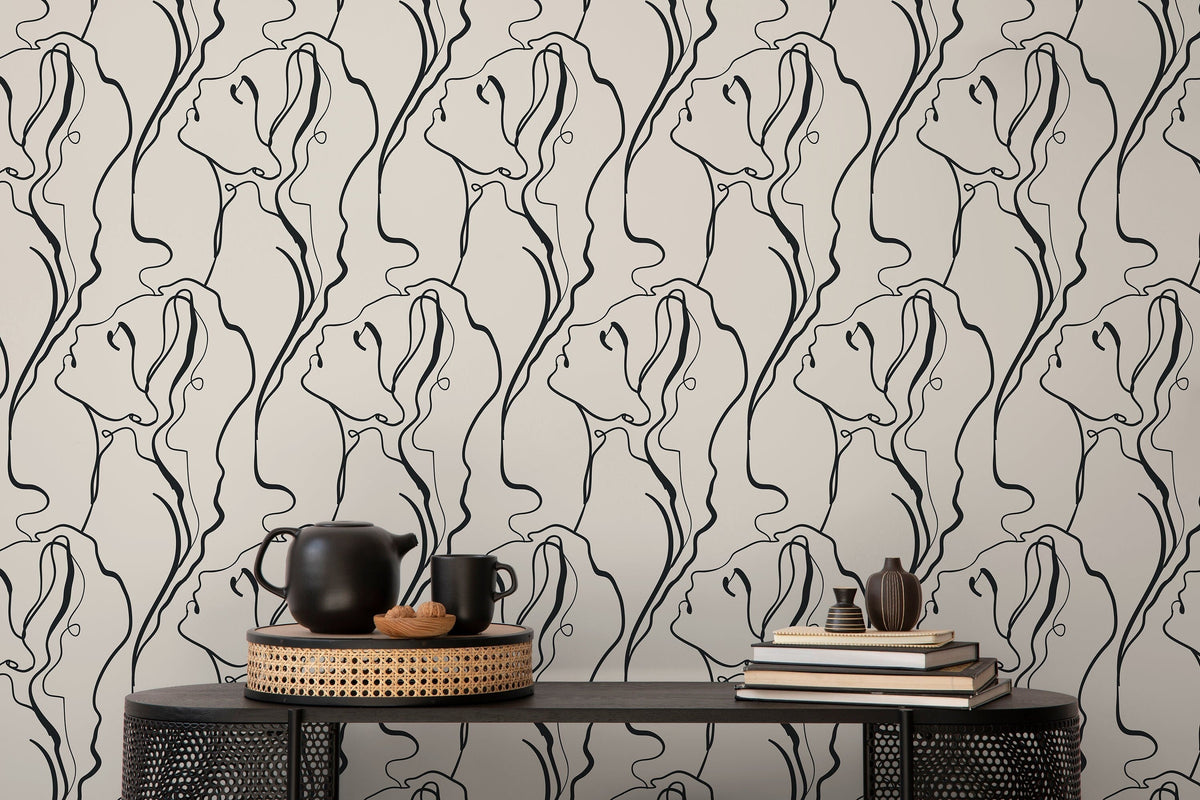 Women Face Art Line Wallpaper / Peel and Stick Wallpaper Removable Wallpaper Home Decor Wall Art Wall Decor Room Decor - D383