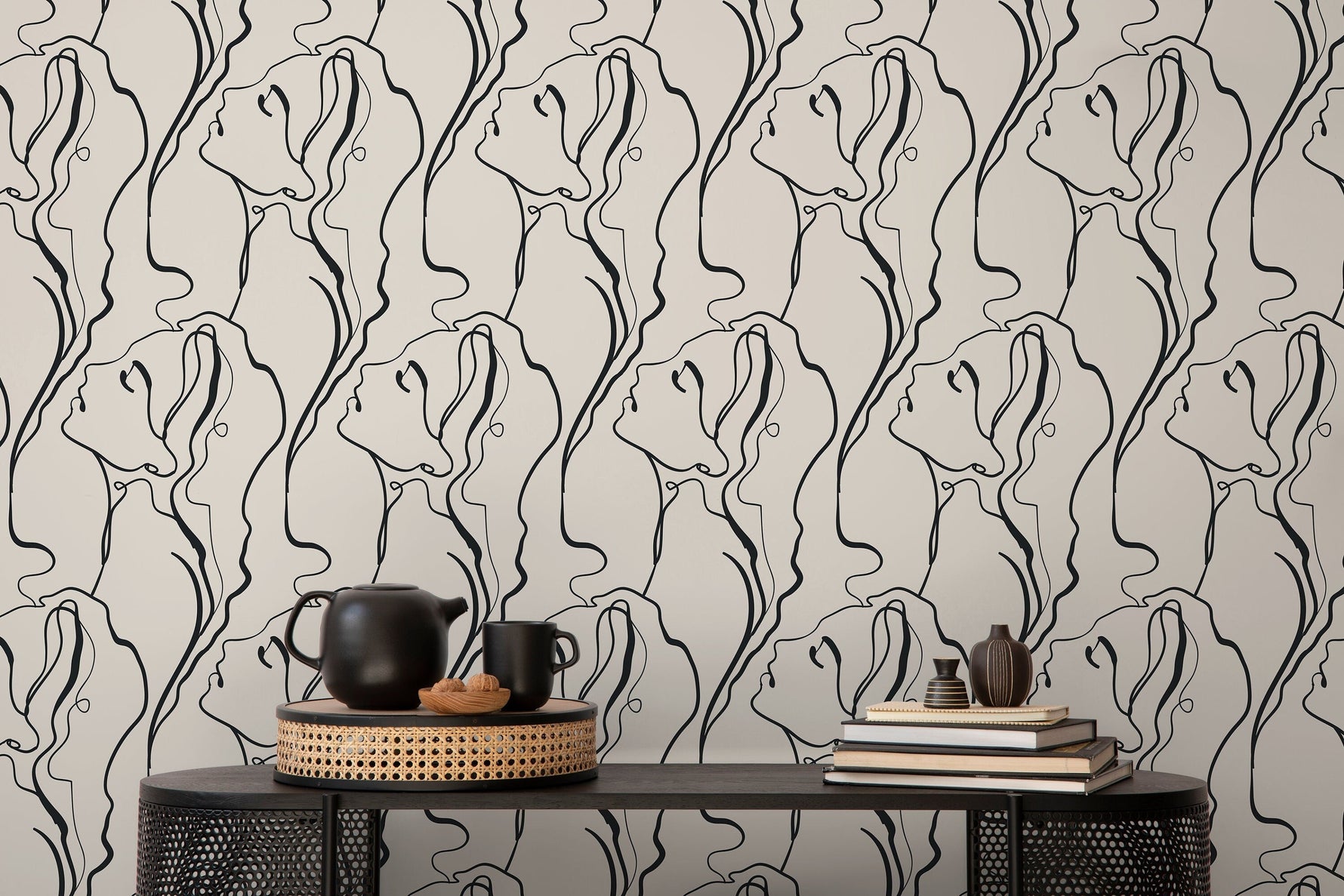 Women Face Art Line Wallpaper / Peel and Stick Wallpaper Removable Wallpaper Home Decor Wall Art Wall Decor Room Decor - D383