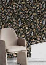 Dark Chintz Floral Wallpaper / Peel and Stick Wallpaper Removable Wallpaper Home Decor Wall Art Wall Decor Room Decor - D386