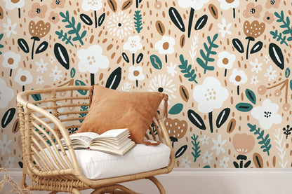 Cute Neutral Flower Wallpaper / Peel and Stick Wallpaper Removable Wallpaper Home Decor Wall Art Wall Decor Room Decor - D391
