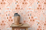 Pink Mind-Century Floral Wallpaper / Peel and Stick Wallpaper Removable Wallpaper Home Decor Wall Art Wall Decor Room Decor - D393