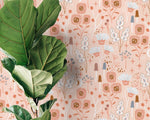 Pink Mind-Century Floral Wallpaper / Peel and Stick Wallpaper Removable Wallpaper Home Decor Wall Art Wall Decor Room Decor - D393