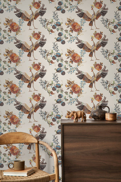 Vintage Floral and Bird Wallpaper / Peel and Stick Wallpaper Removable Wallpaper Home Decor Wall Art Wall Decor Room Decor - D404